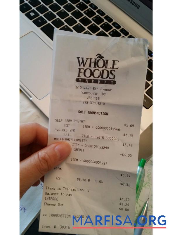 Realistic Canada Whole foods market payment receipt download for verification